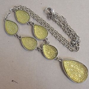 #Vintage Lime Yellow #Druzy #Teardrop #Medallion Boho Chain Necklace